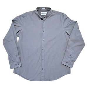 Calvin Klein Infinite Non-Iron Button Up Shirt Mens Large Gray Check 100% Cotton